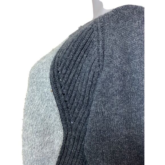 Catherine Malandrino Womens Grey Color Block Wool Sweater Large Boat Neck Cozy - Picture 4 of 10